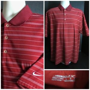 Nike Golf Large Maroon Striped Polo Golf Shirt